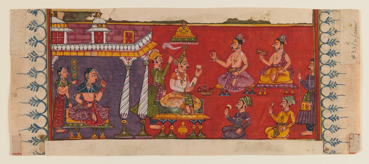 A szentek és az udvaroncok gyülekeznek a herceg előtt (átlátszatlan wc és arany papíron) (lásd a 406509-es számot) alkotó: Indian School