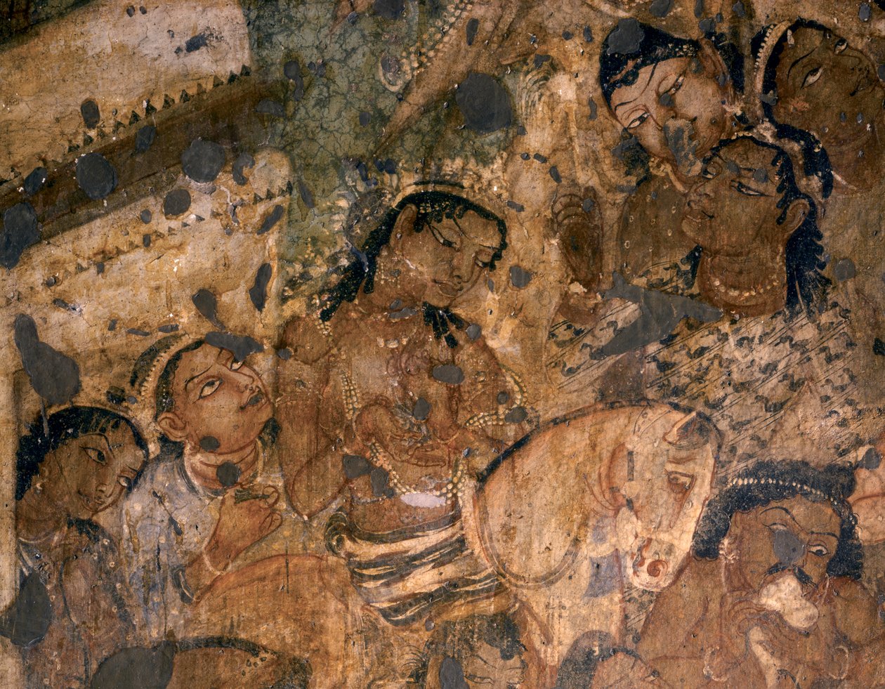 INDIAI MŰVÉSZET: 19. számú buddhista barlang freskója, Kr. e. 2. század (freskó). alkotó: Indian School