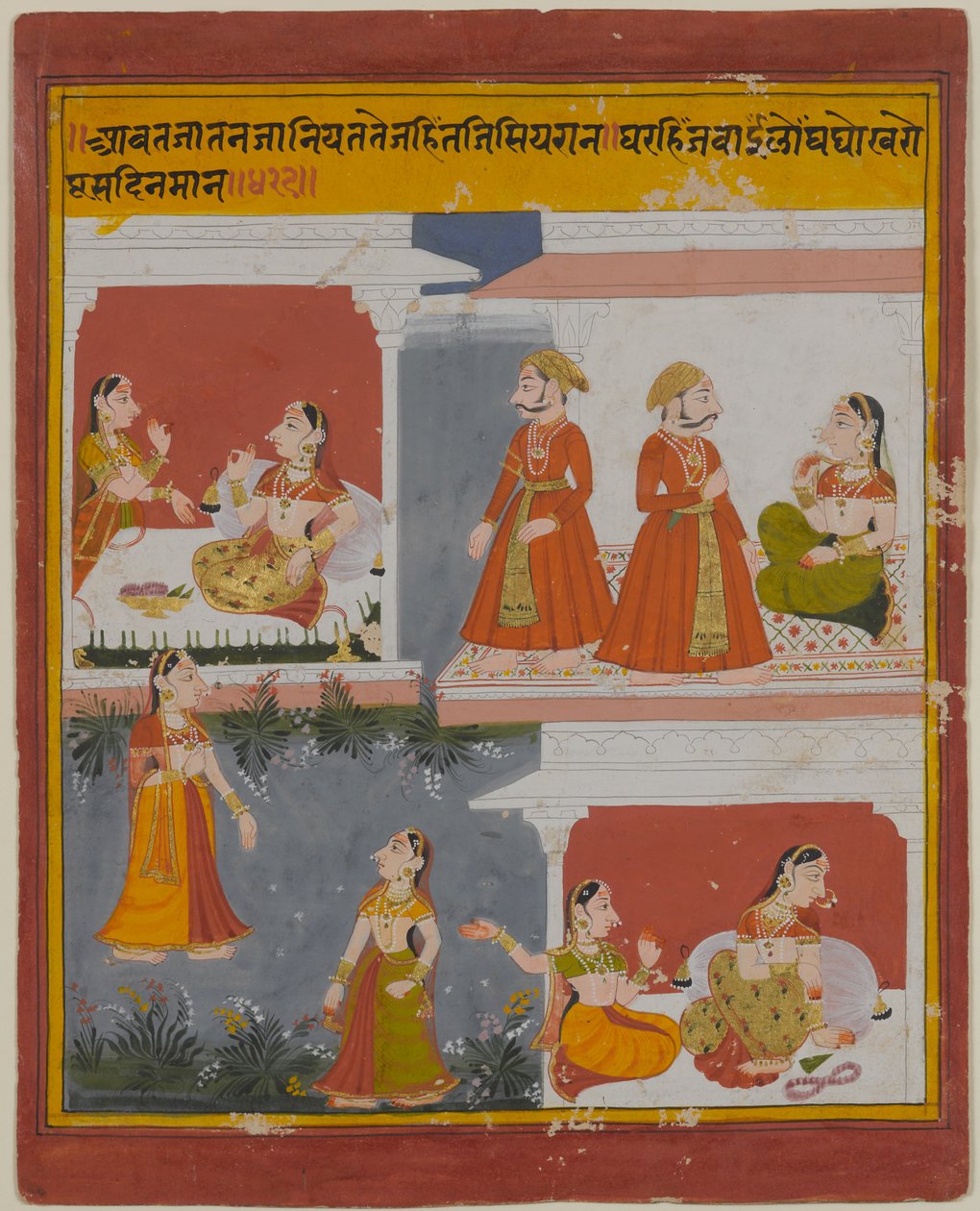 Illusztráció a Bihari Satasai kéziratából, 18. század eleje (átlátszatlan wc és arany papíron) alkotó: Indian School