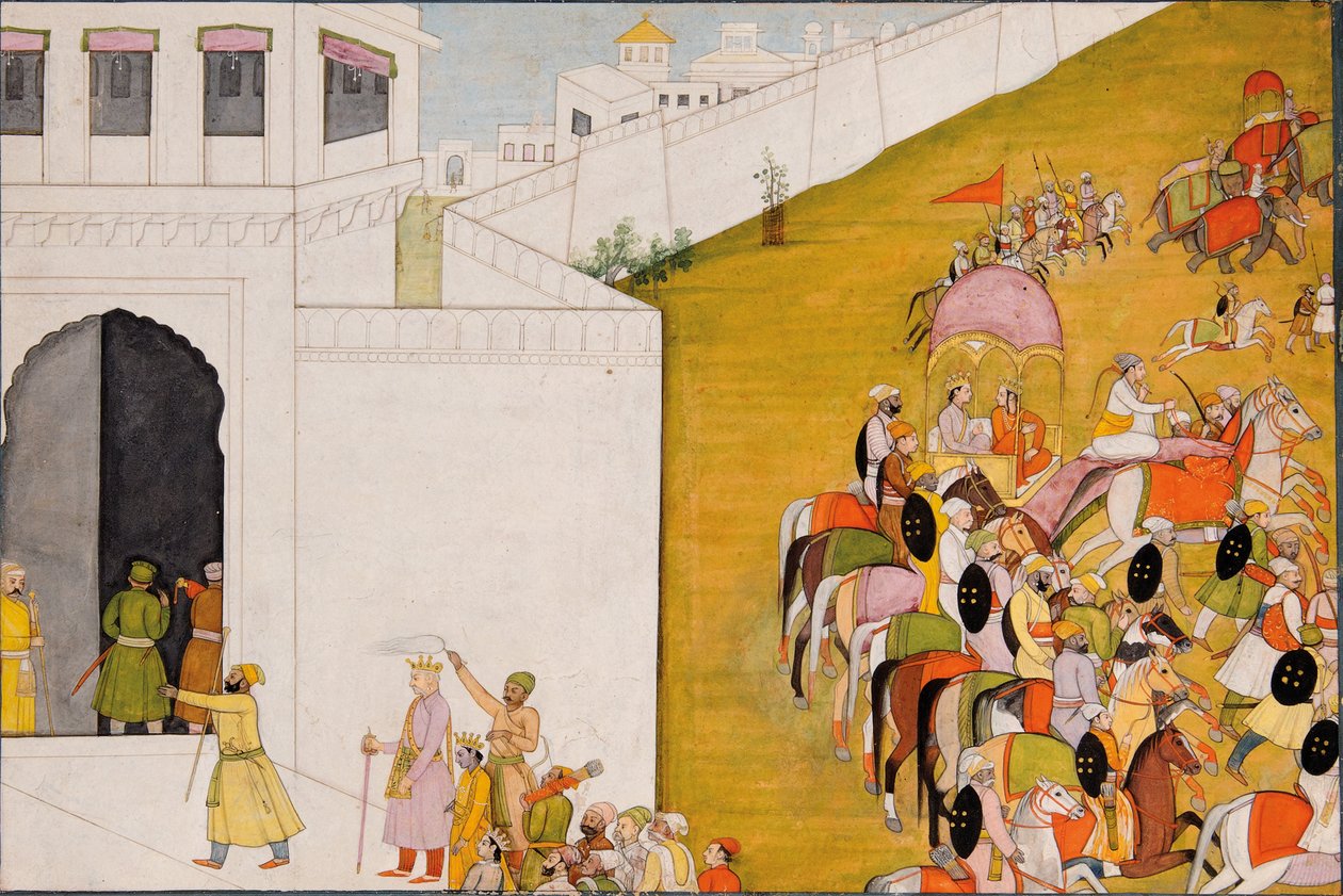 Illusztráció a Rámájánához: Rama belép Mithilába, hogy íjászversenyt rendezzen, 1775-80 körül alkotó: Indian School