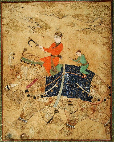 In. 11.37r Egy herceg elefánton lovagol, 1600 körül (pergamen) alkotó: Indian School