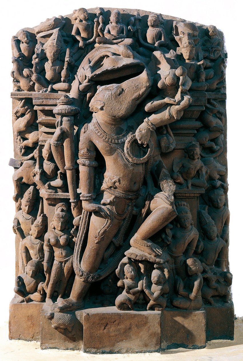 Indiai művészet: a hindu isteni Visnu vaddisznó formájában. Khajuraho-ból, Indiából. Chandela időszak alkotó: Indian School