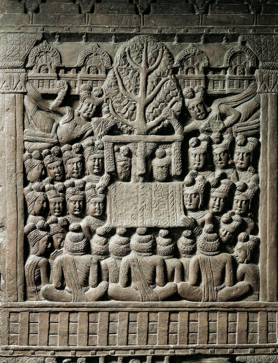 Indiai művészet, hinduizmus: alacsony dombormű, amely a jaksa szellemeket ábrázolja, ie 2. század. Kolkata, Indiai Múzeum alkotó: Indian School