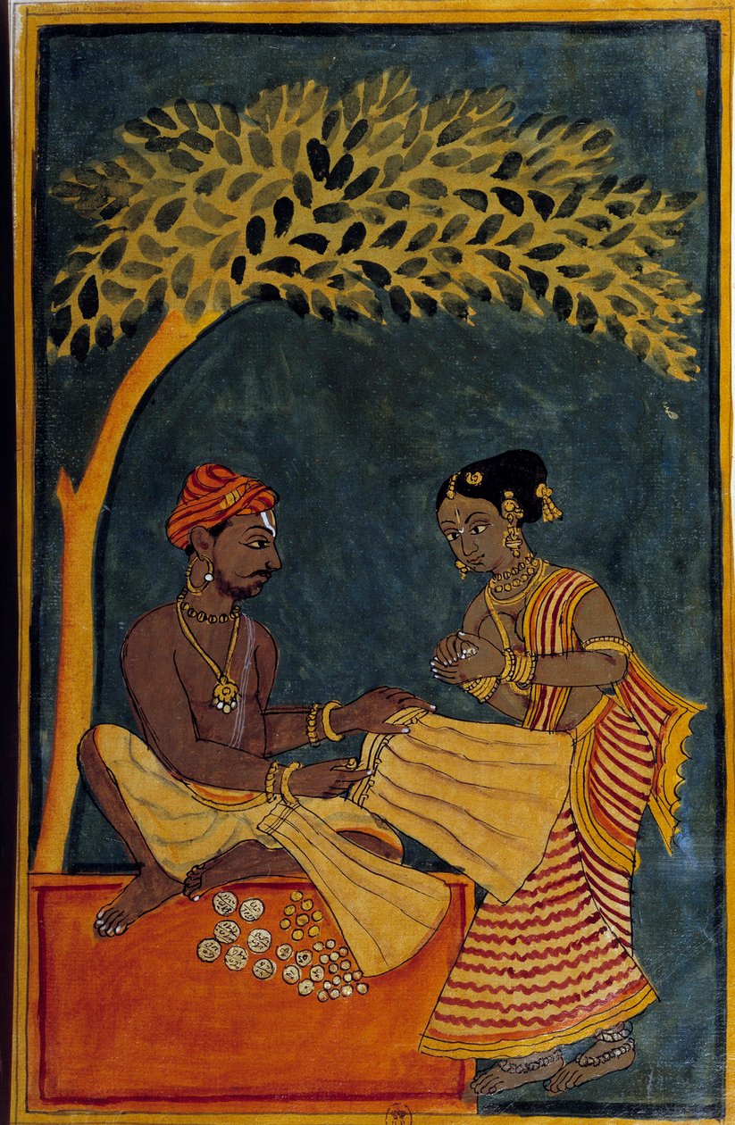 Indiai művészet: szövetkereskedő. Akvarell 1760 körül. Paris, B.N. alkotó: Indian School