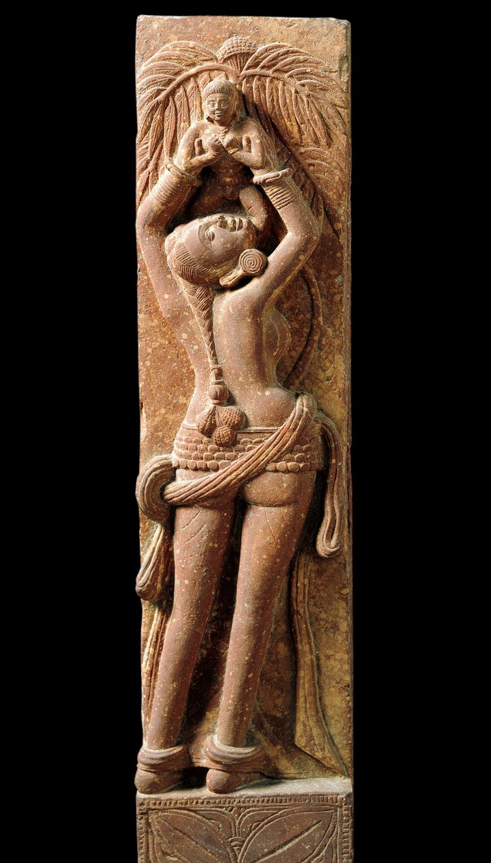Indiai művészet: egy anyát és gyermekét ábrázoló domborműves harisnya. Kouchane (Kouchan vagy Kushan) időszak 1. század - Újdelhi, nemzeti múzeum alkotó: Indian School