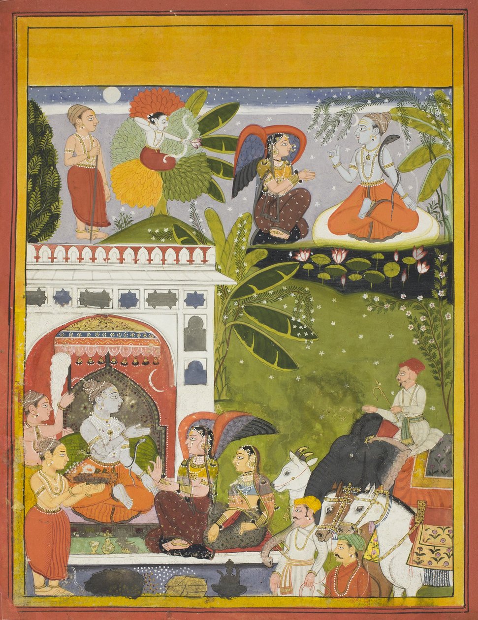 Kama szerelmes nyilat lő Shivára, oldal a Gita-Gauri, Song of Gauri, 1675-80 c. alkotó: Indian School
