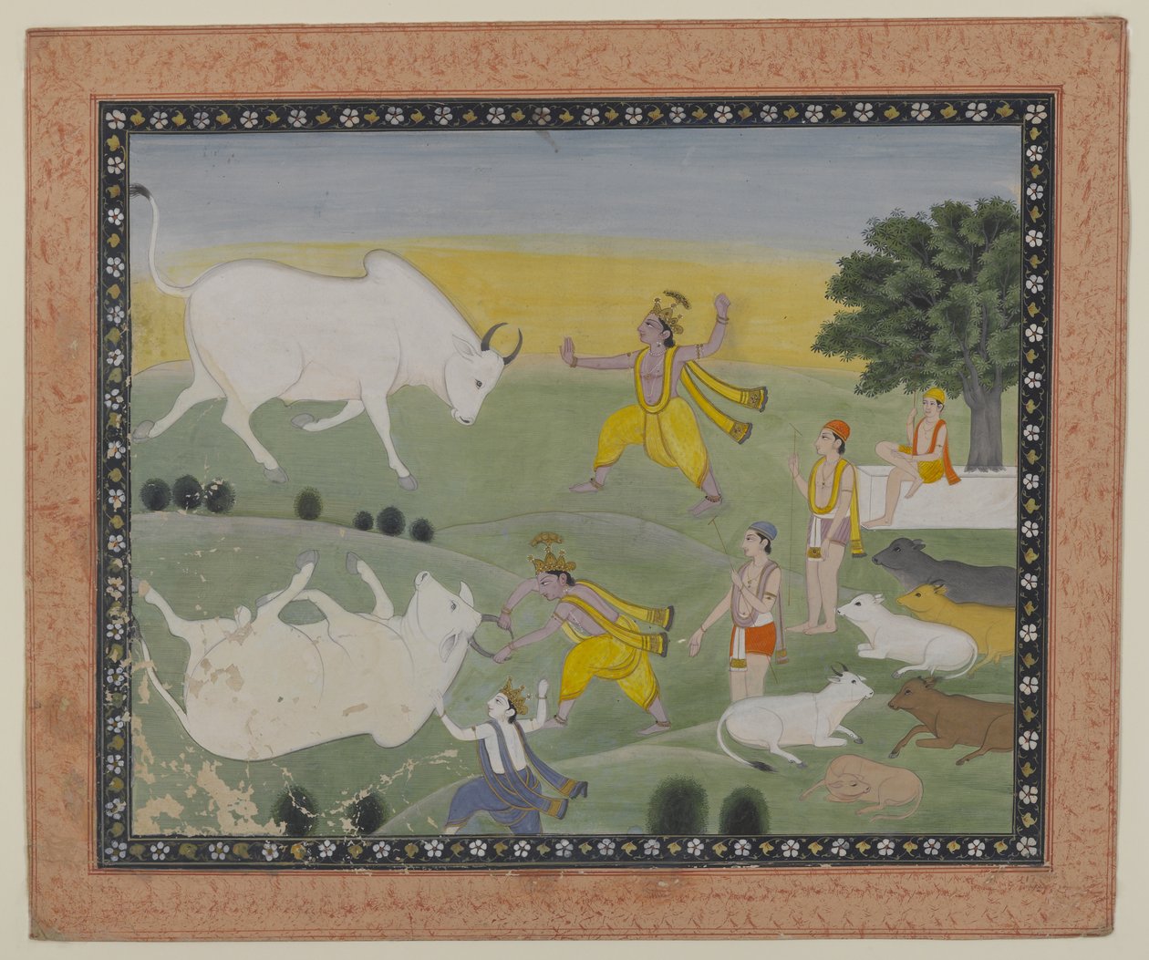 Krishna legyőzi a bikadémont (akvarell papíron) alkotó: Indian School
