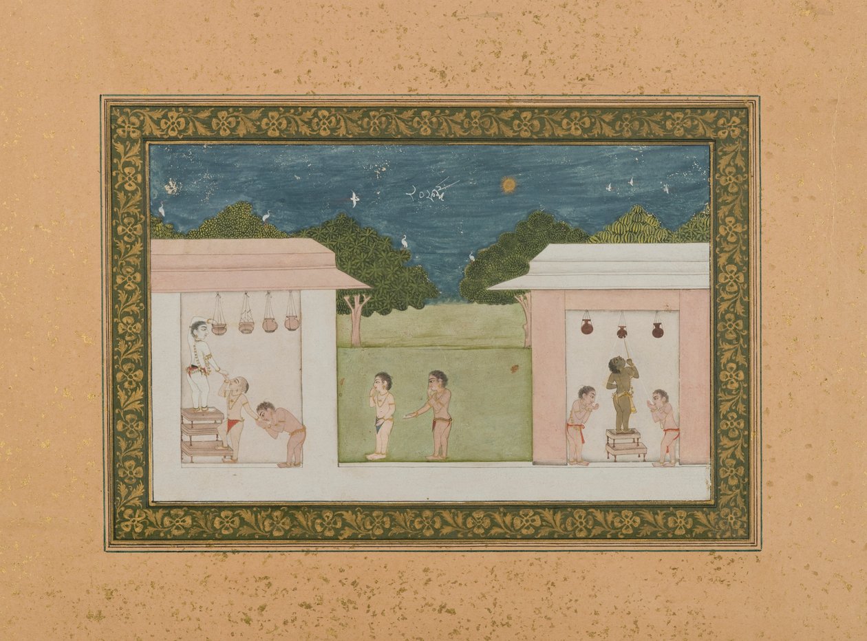 Krishna lopó túró, 1775 körül (átlátszatlan wc és arany papíron) alkotó: Indian School