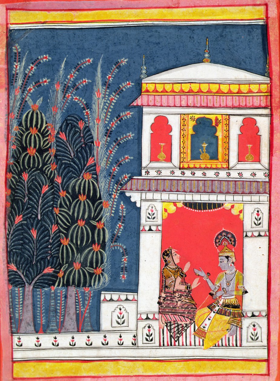 Krisna és egy hölgy egy pavilonban, 1660 körül alkotó: Indian School
