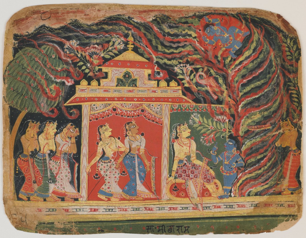 Krisnát a Forgószél-démon vitte el egy Bhagavata Puránából. 1520-30 körül (átlátszatlan wc papíron) alkotó: Indian School