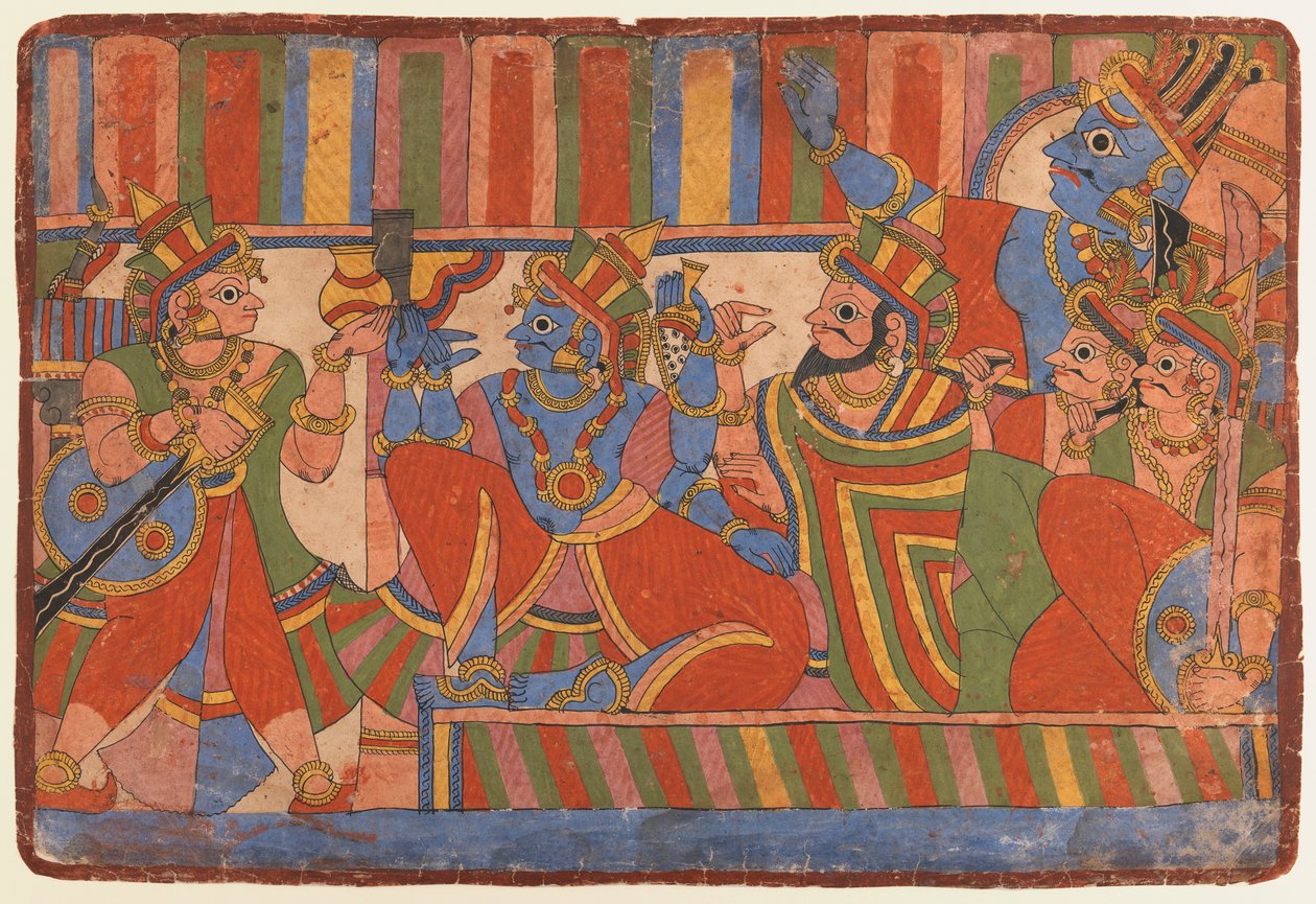 Krisna tanácsot ad a Pandava vezetőknek, 1830-50 körül (papíron átlátszatlan wc) alkotó: Indian School