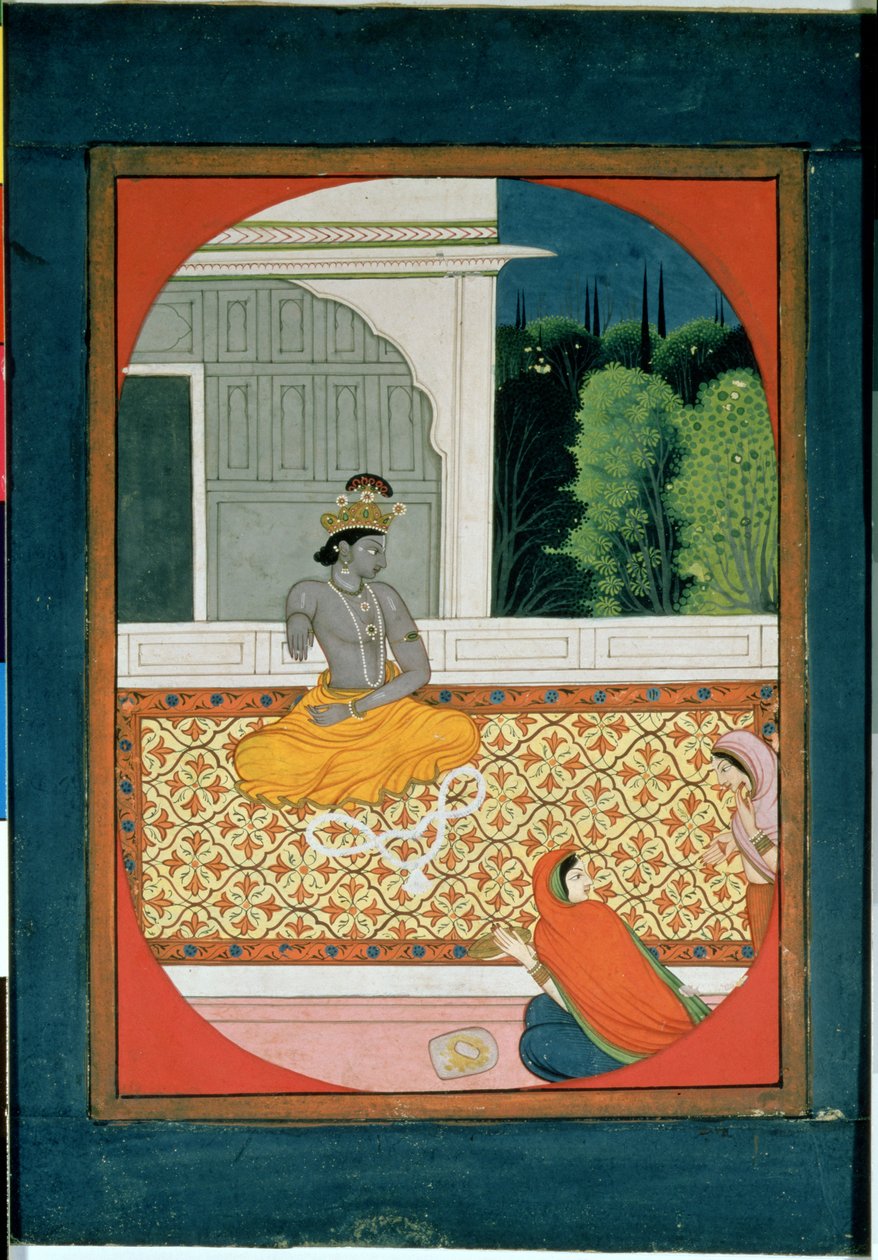 Krsna eldobja a füzért; egy illusztráció a Bihari Lal Sat Sai-hoz, 19. század alkotó: Indian School