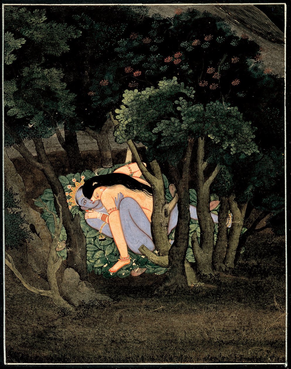 Krishna enlace par Radha (Krishna átölelte Radha) – indiai művészet, gouache papíron, 1775 körül alkotó: Indian School
