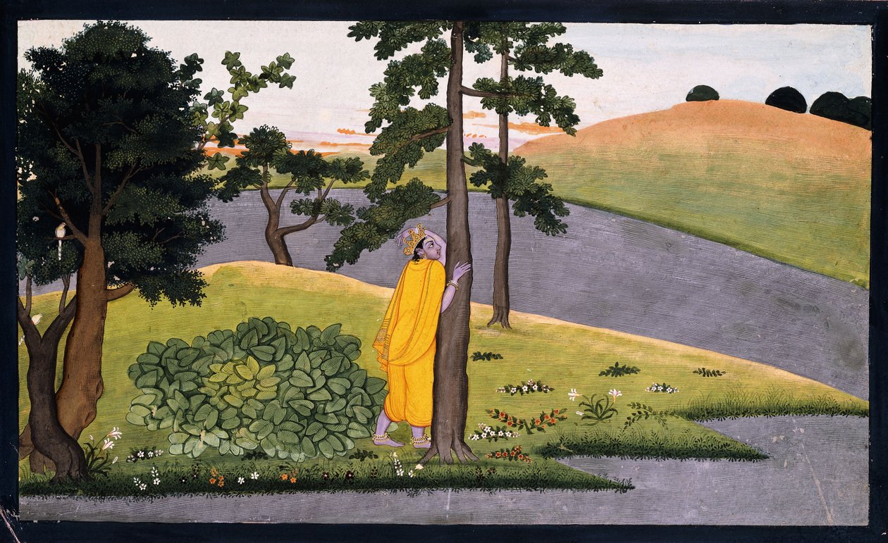 Krsna egy fának dőlve várja Radhát, 1780 körül alkotó: Indian School