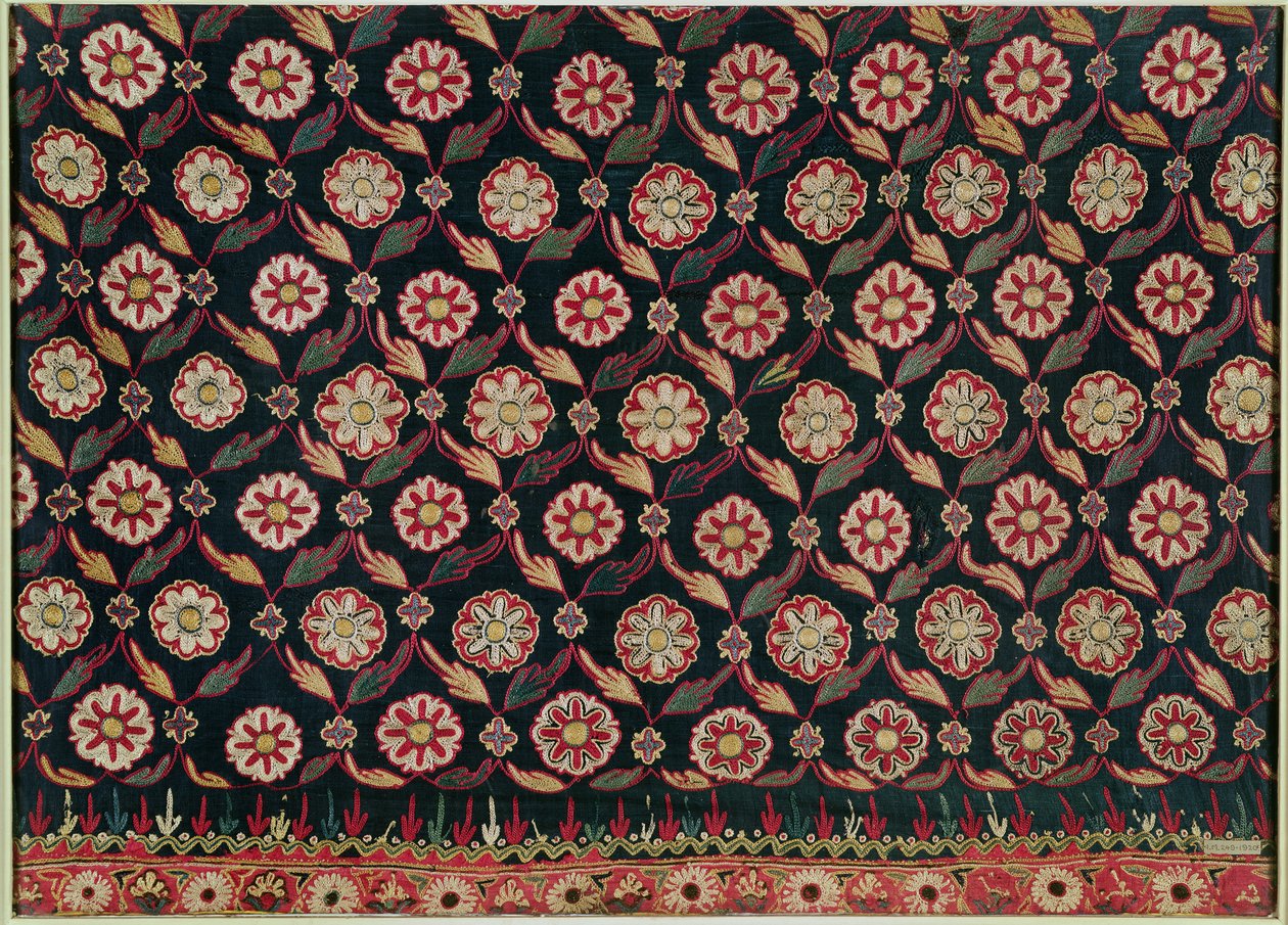 Kutch hímzett szoknyadarab, Bombay állam, India alkotó: Indian School