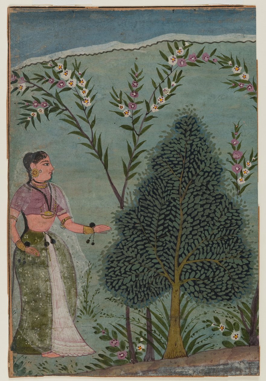 Hölgy a vadonban, egy oldal töredéke egy Bhagavata Purana sorozatból, 1590-1600 körül (wc és arany papíron) alkotó: Indian School