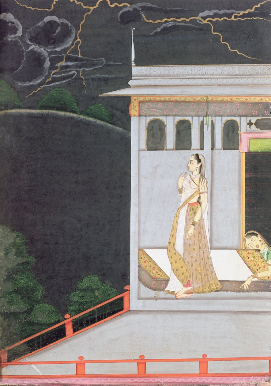 Hölgy a szeretőjére vár, a „Vasakasayya Nayika”-ból, a hindu retorika egyik hősnőjéből, Punjab Hills, 1760 körül alkotó: Indian School