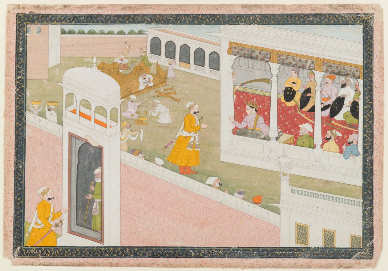 Levél egy szétszórt Hamir Hath sorozatból, 1800-1810 (átlátszatlan wc és arany papíron) alkotó: Indian School