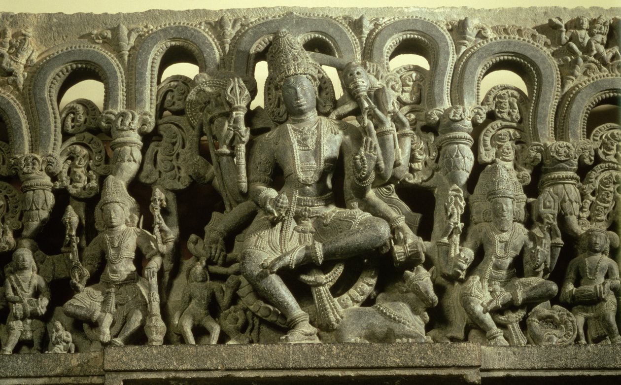 A Szentháromságot ábrázoló szemöldök: Siva, Brahma és Visnu, Warangal, Kakatiya alkotó: Indian School