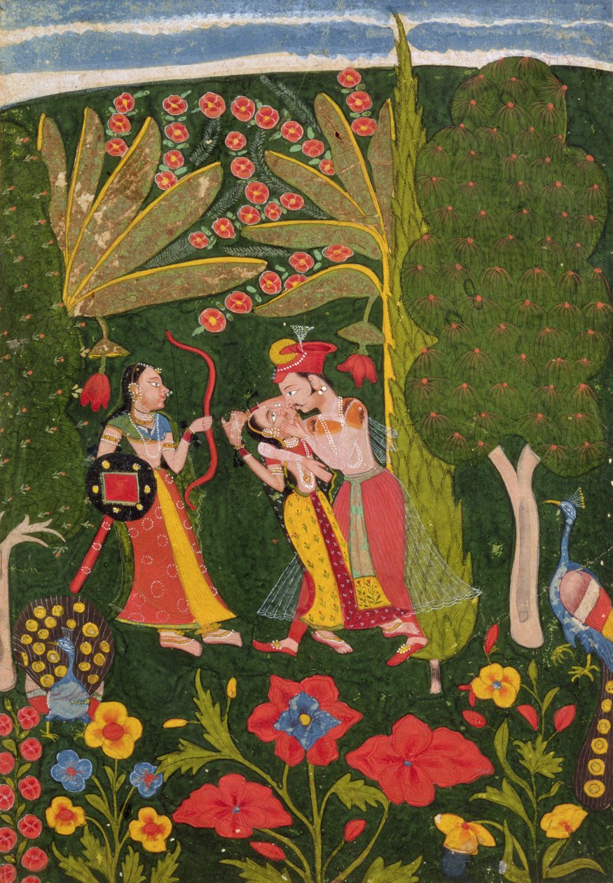 Szerelmesek ölelkezve egy erdőben, Bundi, 1650 körül (guache, pergamen) alkotó: Indian School