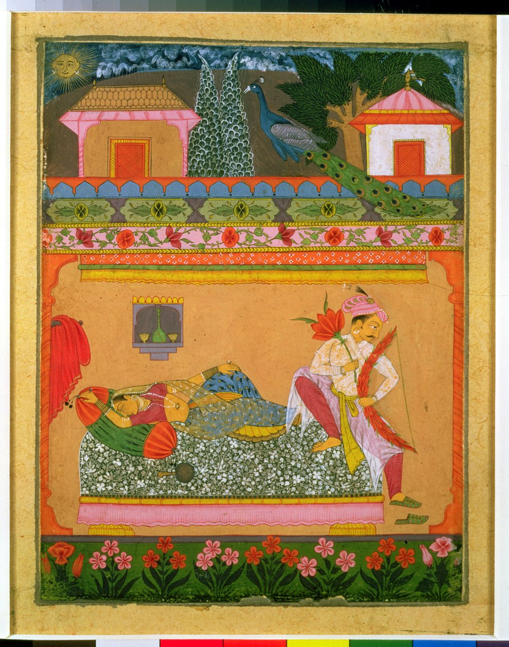 Lovers at Daybreak, a Raga Vibhasa zenei mód illusztrációja, Northern Deccan vagy Southern Rajasthan, 1675 körül (guache ezüsttel és arannyal a papíron) alkotó: Indian School