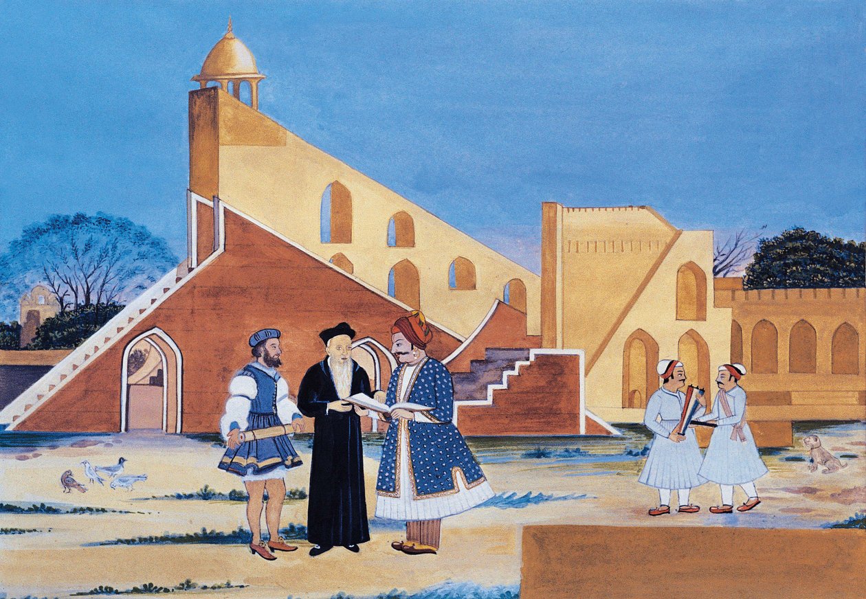 Maharadzsa Sawai Jai Singh II festmény, Jantar Mantar, Jaipur, Rádzsasztán, India (akvarell, papír) alkotó: Indian School