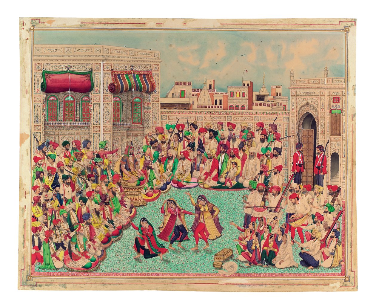 Maharaja Sher Singh és társai táncelőadást néznek, 1850 körül (átlátszatlan akvarell és arany papíron) alkotó: Indian School