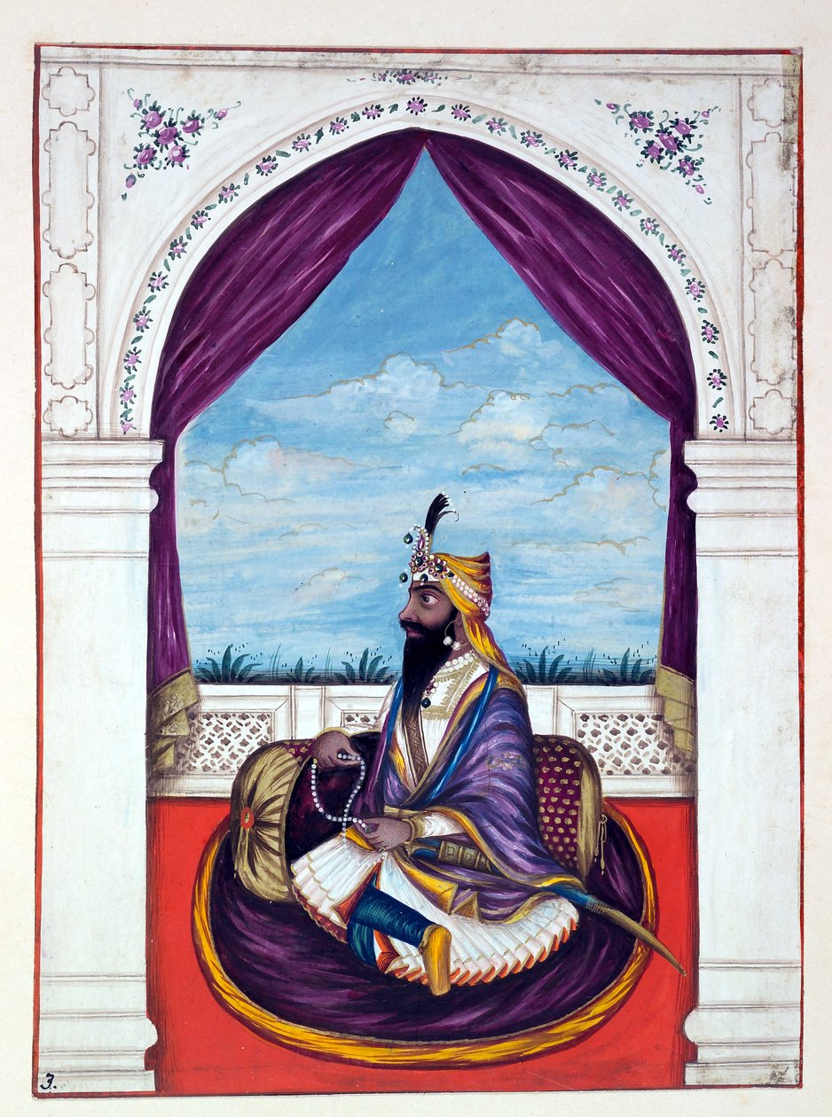 Maharaja Kharak Singh, A Pandzsáb királysága, uralkodói és főnökei, I. kötet, egy azonosítatlan indiai művész 27 akvarell tanulmányából álló kötet, 1840 körül (wc) alkotó: Indian School