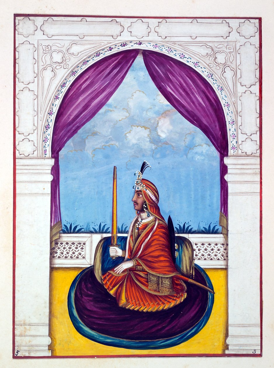 Maharaja Nau Nihal Singh, A Pandzsáb királysága, uralkodói és főnökei, I. kötet, egy azonosítatlan indiai művész 27 akvarell tanulmányából álló kötet, 1840 körül (wc papíron) alkotó: Indian School