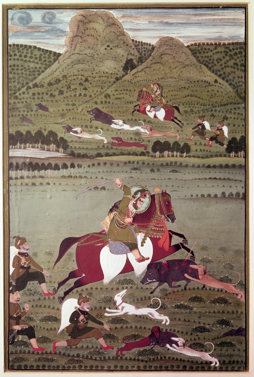 Maharana Jawan Singh (reg. 1828-38), a Mewer Hunting Wild Bore, Udaipur alkotó: Indian School