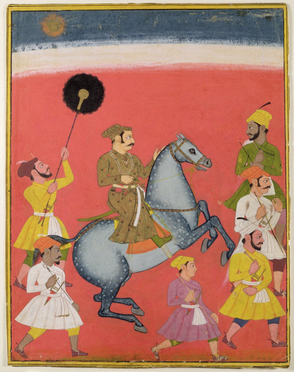 Maharana Raj Singh I of Mewar (reg. 1652-80) Riding, Udaipur (Mewar) Rajasthan, 1670 körül (guache, arannyal a papíron) alkotó: Indian School