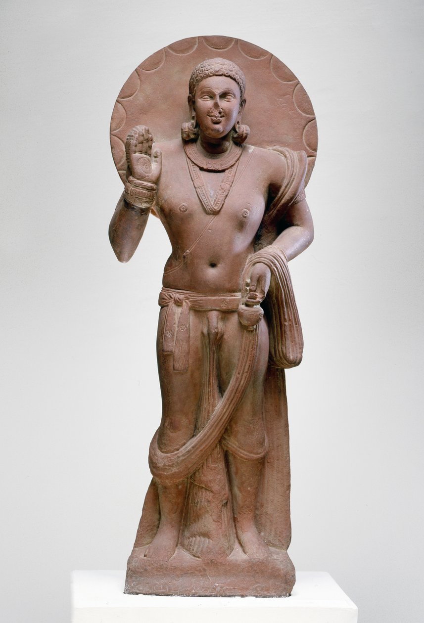 Maitreya, a jövő Buddha, Ramnagar kultúra, Ahichatra, Uttar Pradesh, i.sz. 200 (vörös homokkő) alkotó: Indian School