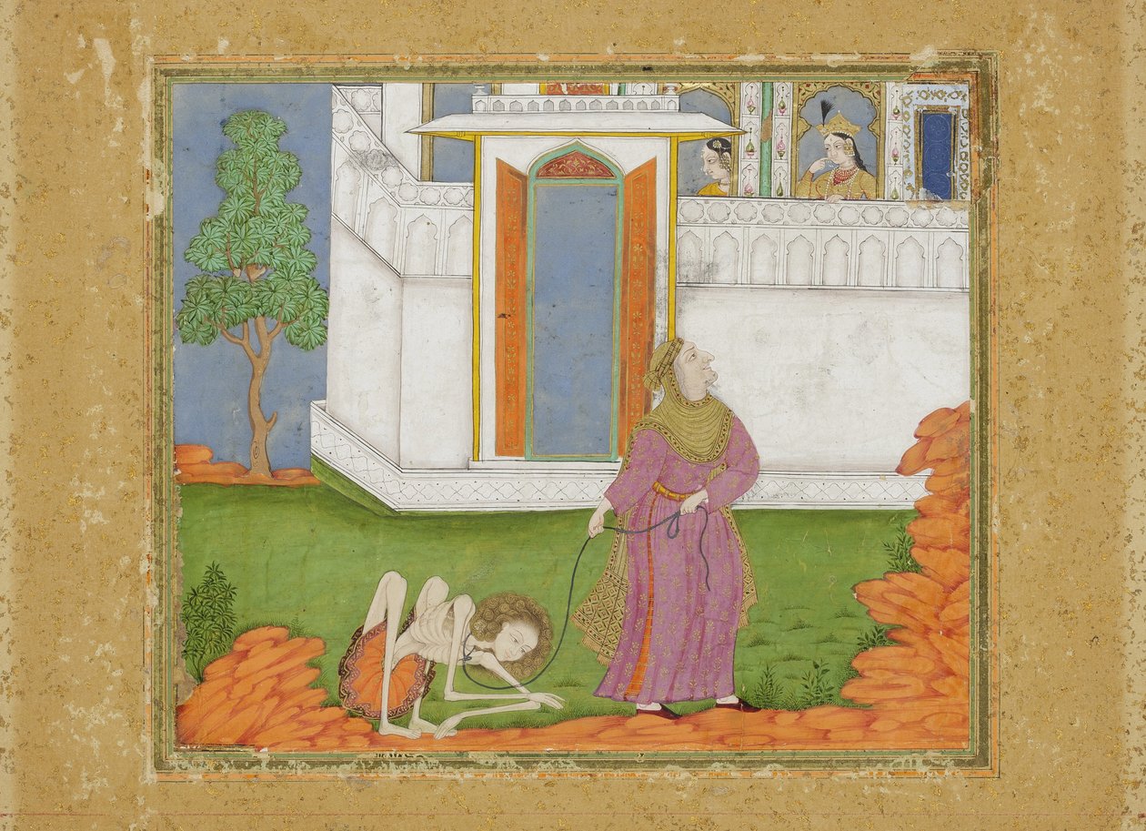 Majnun abjekt állapotba süllyed, 1700 körül (átlátszatlan wc és arany papíron) alkotó: Indian School