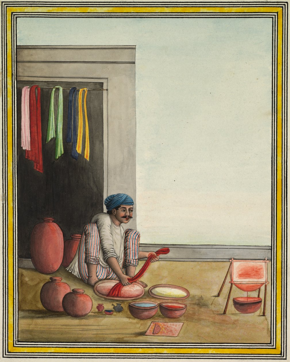 Ruhát festő férfi, 1830-as évek eleje (tinta és szín, papír) alkotó: Indian School