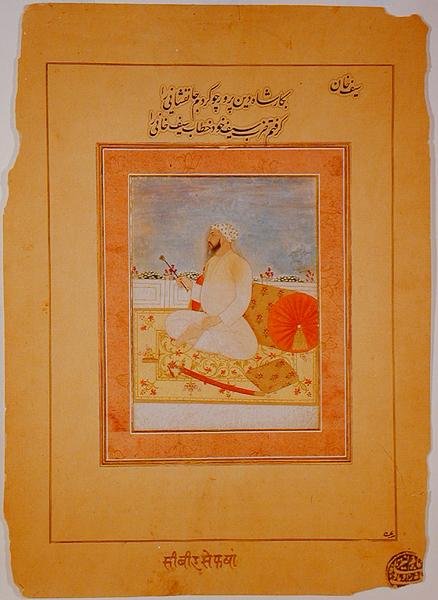 Saif Khan miniatűr, Agra kormányzója, India, 1670-80 körül (átlátszatlan ásványi pigmentek súrolópapíron) alkotó: Indian School