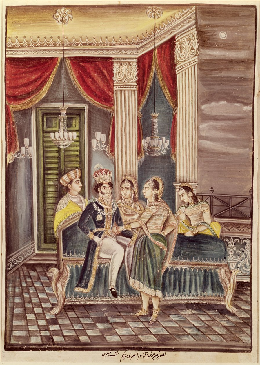 Nasir Ud-Din Haidar (1827-1873) Oudh királya a palotájában, 1845 alkotó: Indian School