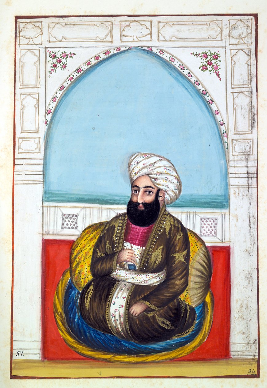 Nawab Synd Mohammad Khan, A Pandzsáb királysága, uralkodói és főnökei, II. kötet, 30 akvarell tanulmányból álló kötet egy azonosítatlan indiai művésztől, 1840 körül (wc papíron) alkotó: Indian School