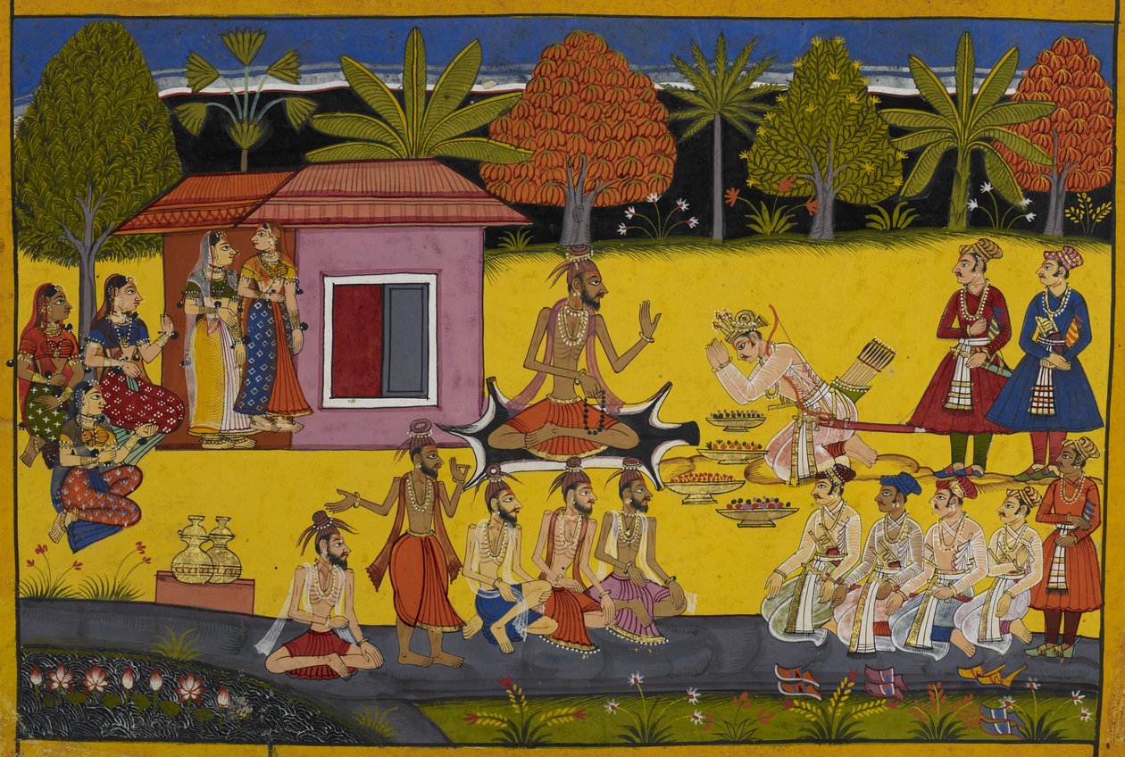 Útban a Lavanával való szembeszálláshoz, Śatrughna megpihen Vālmīki remetelakjánál. alkotó: Indian School