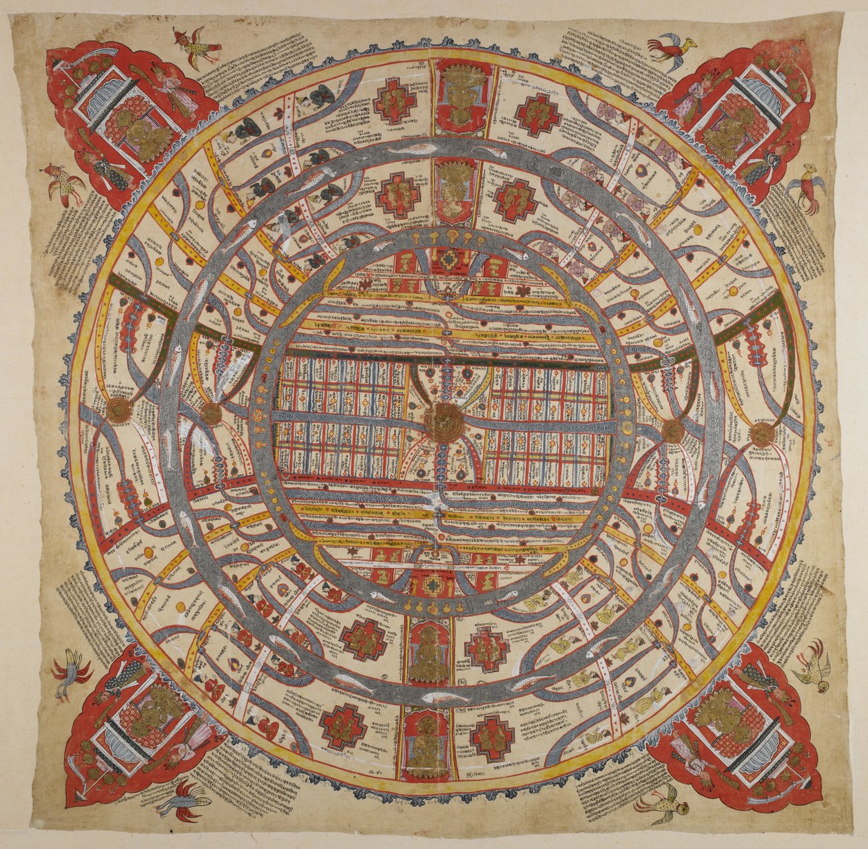 Vagy 13937 f.1 Az Univerzum diagramja, szanszkrit és gudzsaráti szöveggel (akvarell szöveten) alkotó: Indian School
