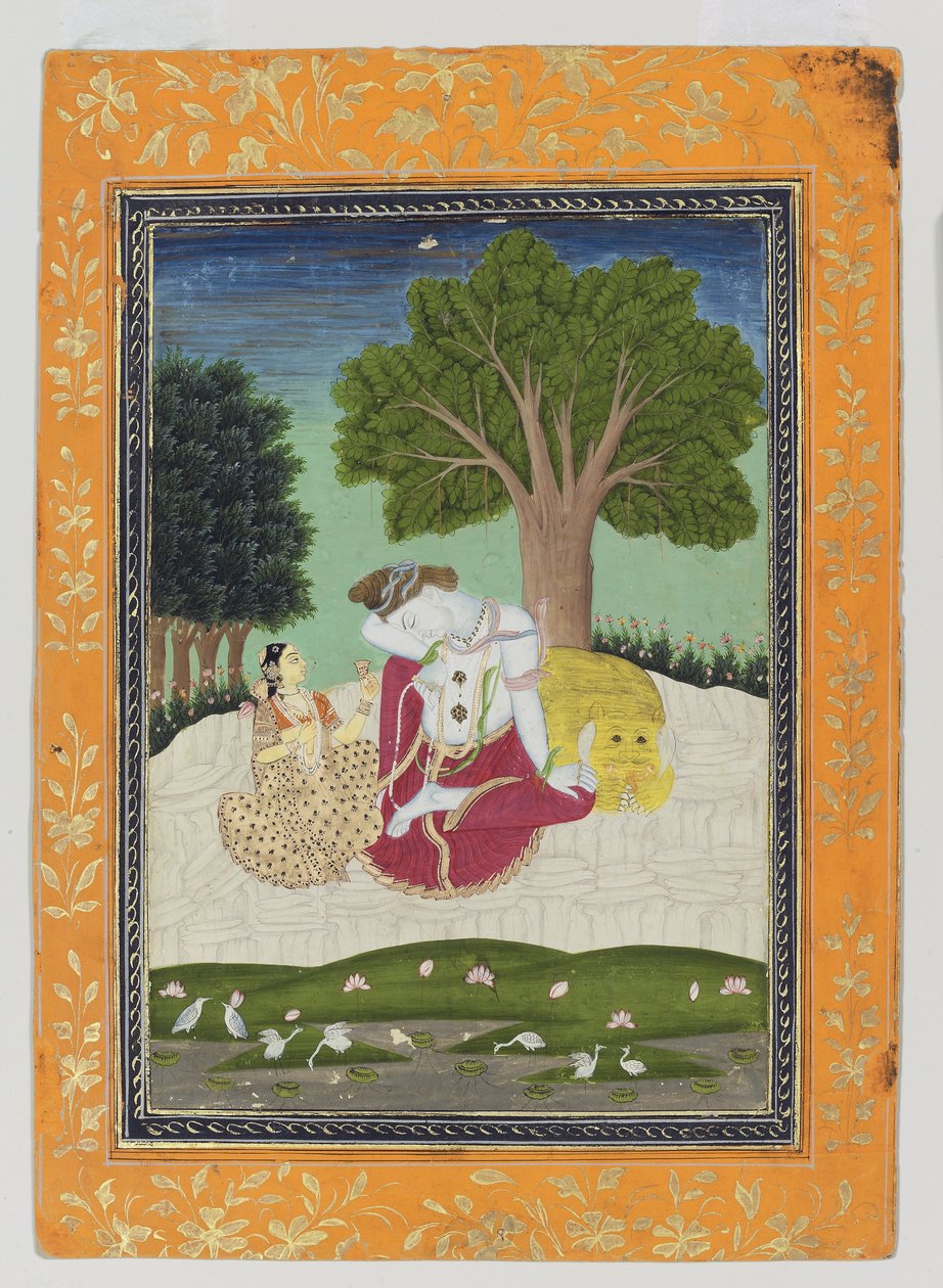 Parvati egy csészét ajánl Shivának, 1800 körül (átlátszatlan wc és arany papíron) alkotó: Indian School