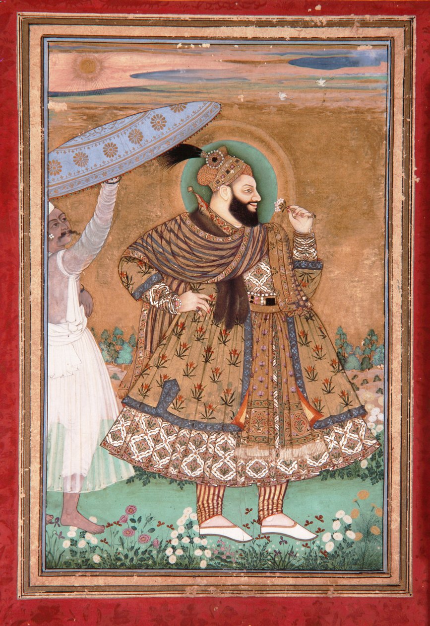 Golcondai Abul Hasan szultán portréja, álló, 1675 körül (átlátszatlan wc és arany papíron) alkotó: Indian School