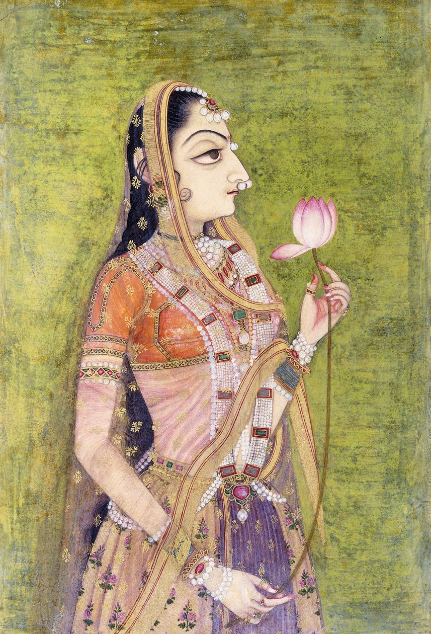 Egy lótuszt tartó hölgy portréja, c. 1740-1750 alkotó: Indian School
