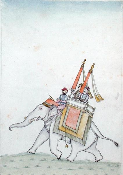 Elefánton lovagló herceg portréja, 19. század eleje (akvarell, papír) alkotó: Indian School