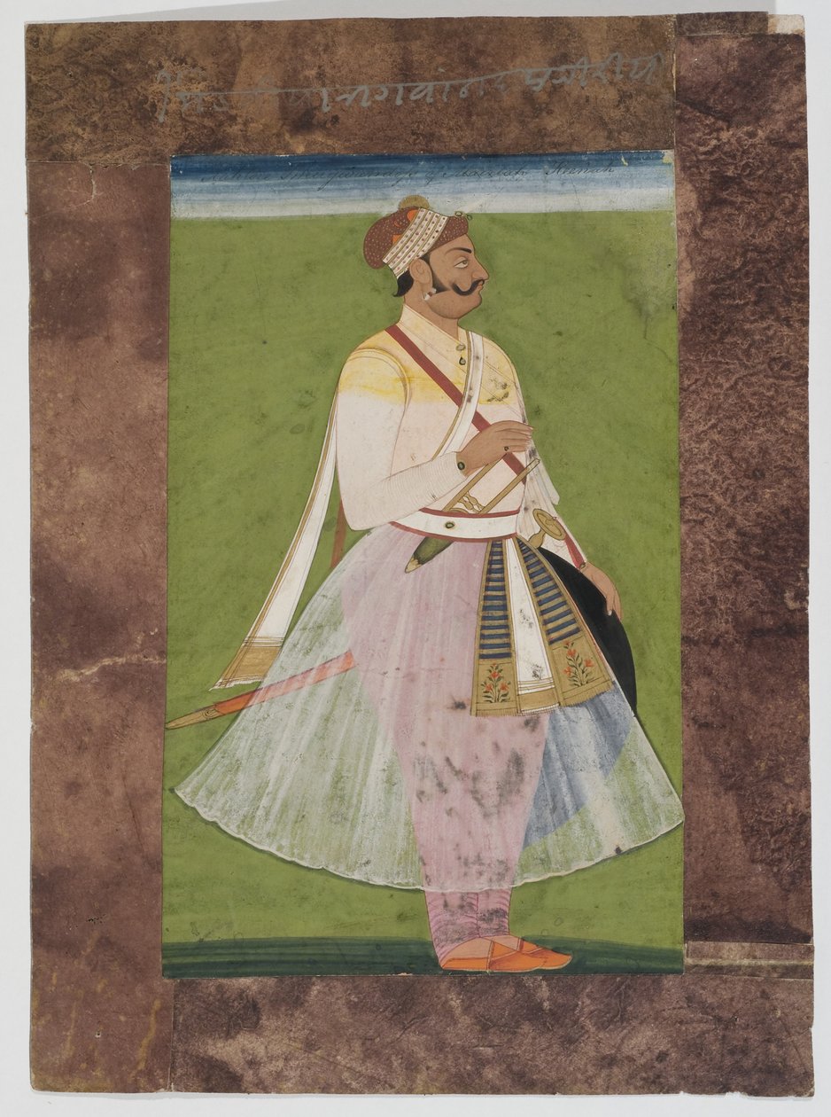 Bhagwan Das Rathor főnök portréja, Rian Mertia klánja, Jodhpur, 1820 (indiai papírra szerelt gouache, kompozit barna papírszegéllyel) alkotó: Indian School