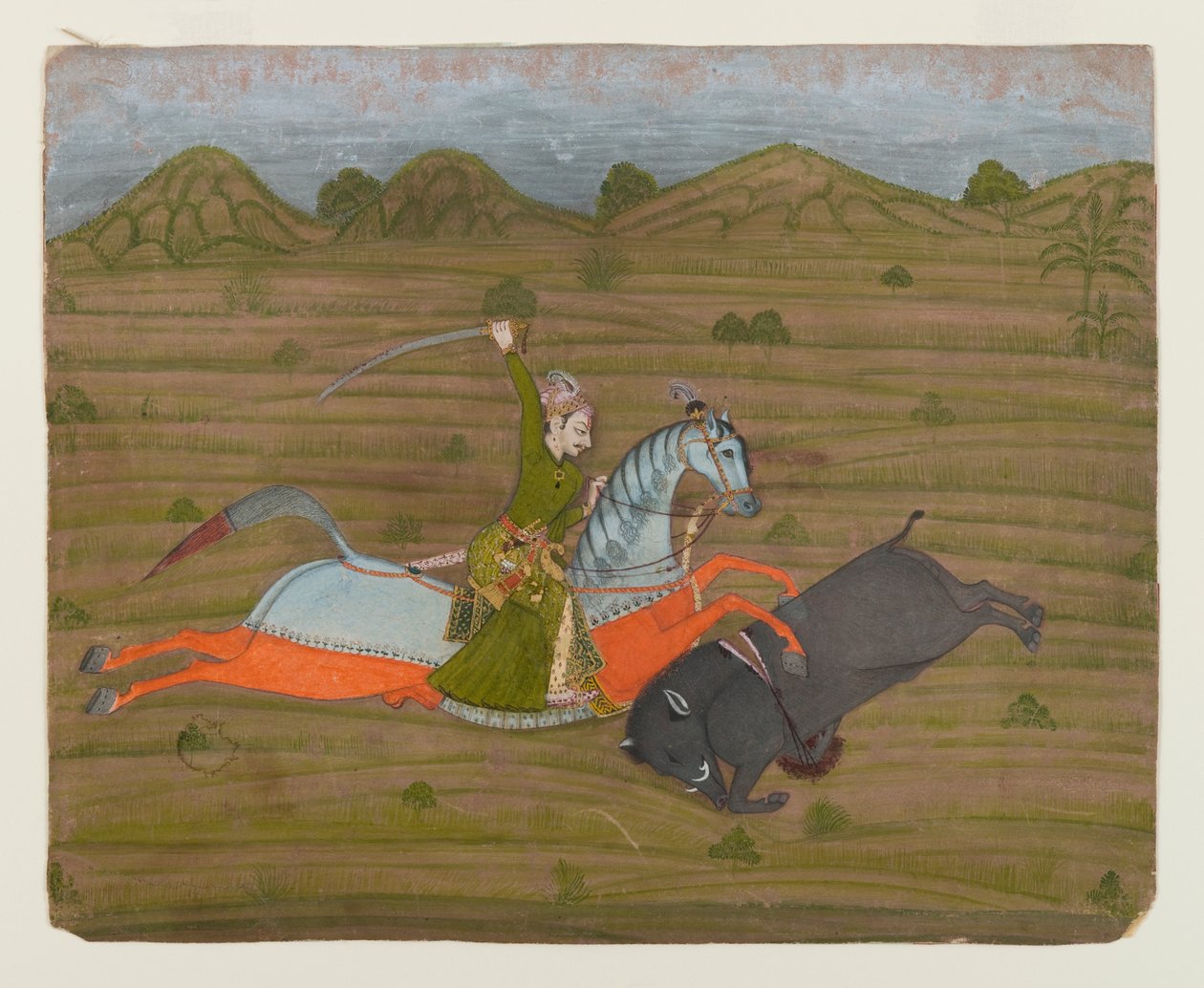 Vaddisznót vadászó herceg (miniatűr festmény), 1765 (átlátszatlan wc és arany papíron) alkotó: Indian School