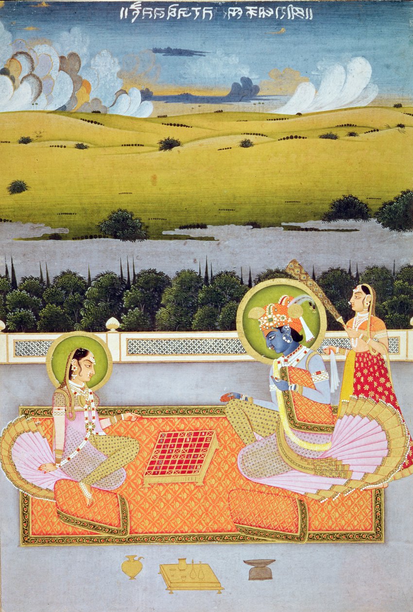 Hercegi pár huzatot játszik, Rajasthan School, 1750 körül alkotó: Indian School