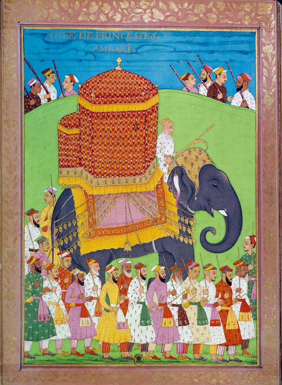 Palanquin hercegnő elefánton Shah Alem udvarában indiai és perzsa miniatúrák Niccolo Manucci (1638-1717) „India története Tamertantétól Orangreybig” című művében. B.N., Párizs. alkotó: Indian School