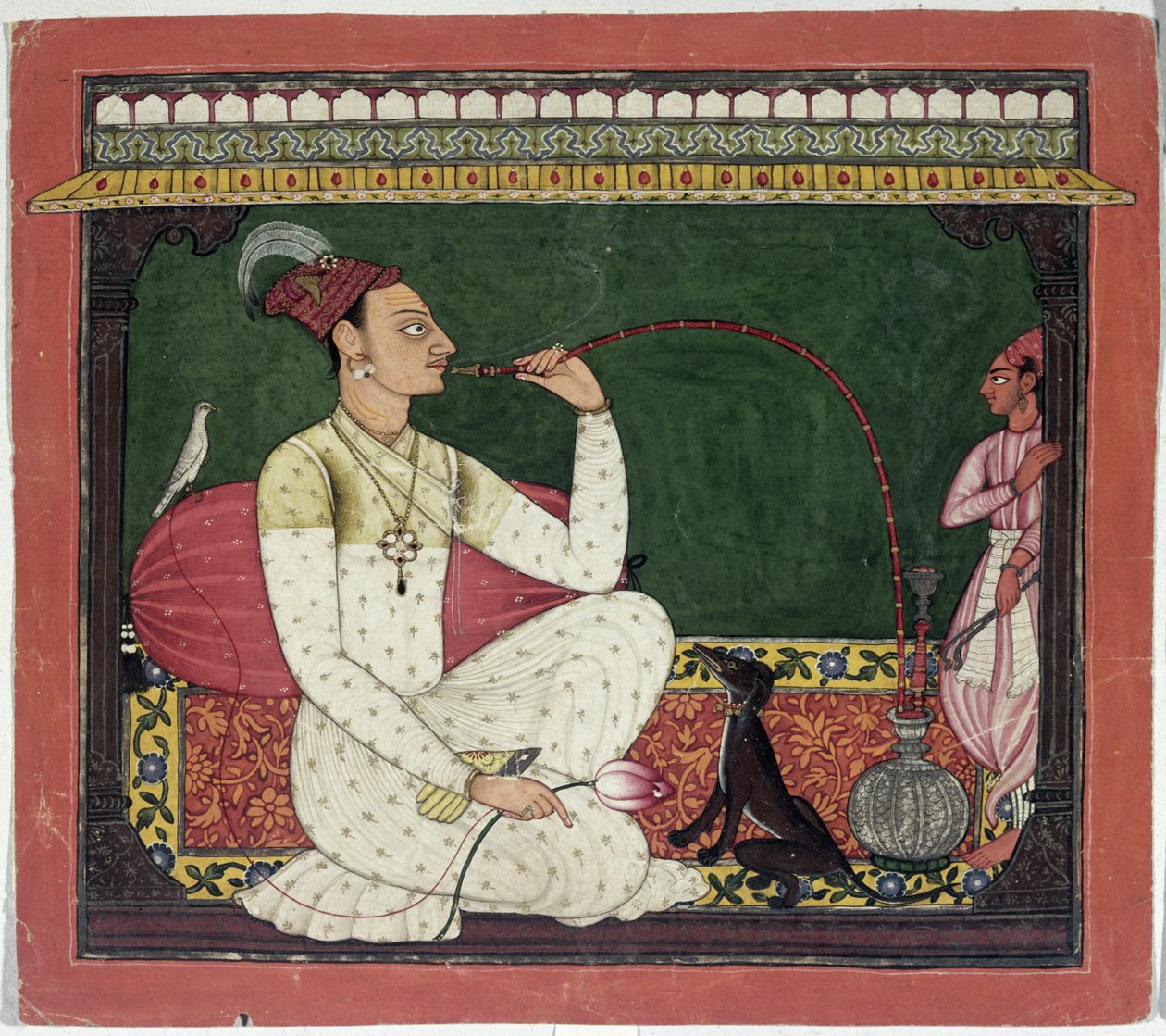 Raja Medini Pal, Inspired on the Rivers in Takri Characters Bilauria Medini Pal, Basohli, Himachal Pradesh, Pahari School, 1735 alkotó: Indian School