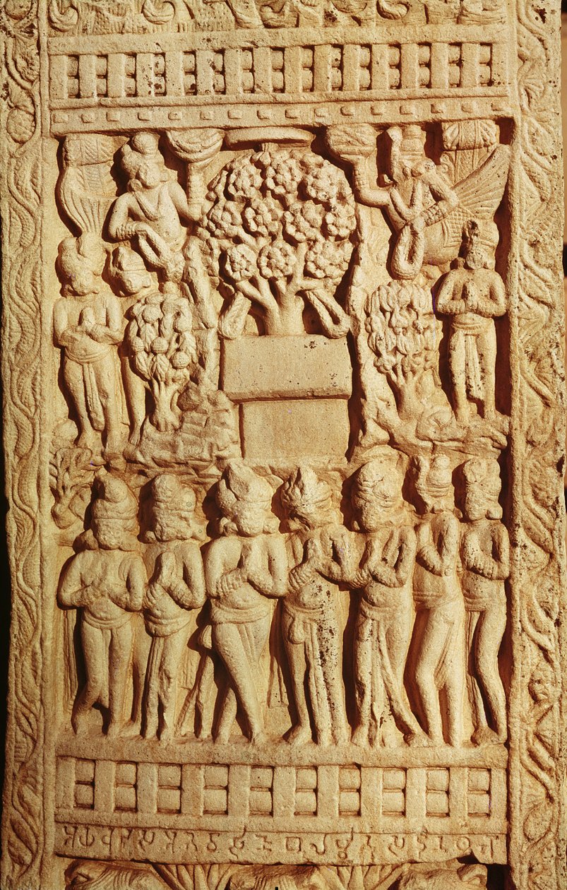 Dombormű, amely Buddha fa által képviselt imádását ábrázolja, késő mauriánus korszak, Szunga-dinasztia (Kr. e. 180-72) alkotó: Indian School