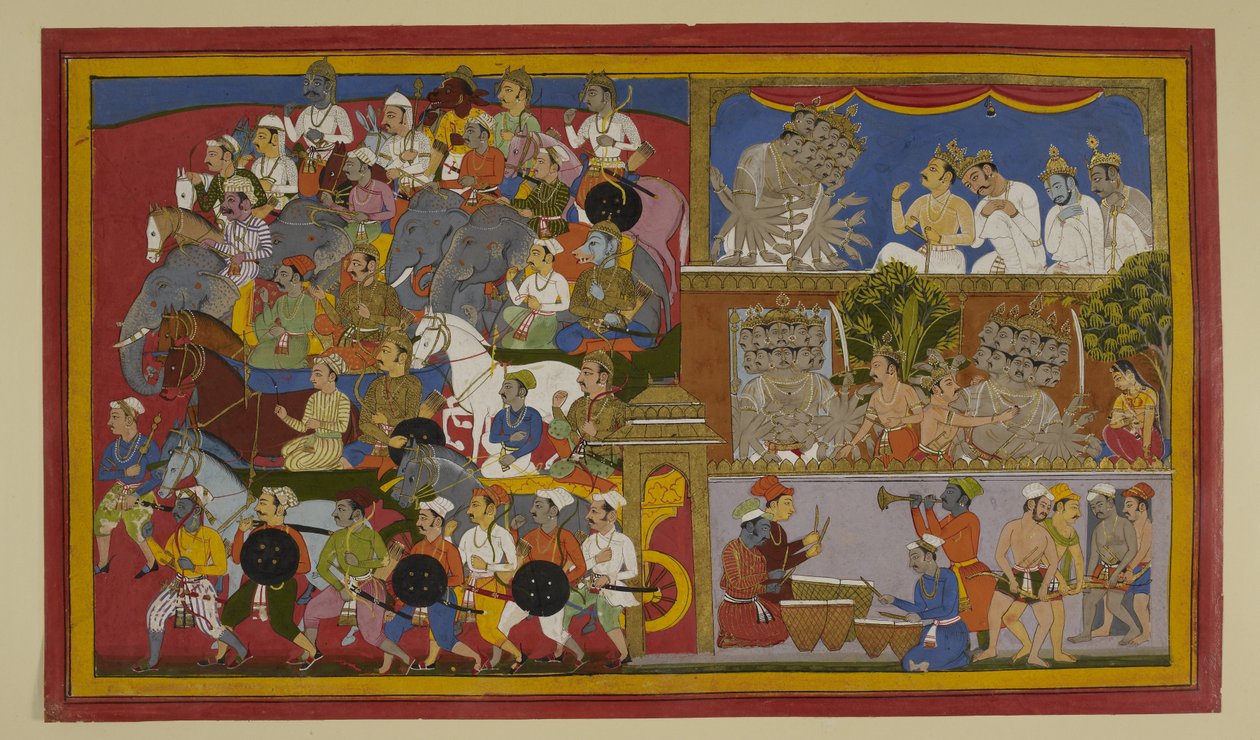 Rāvaṇa bánkódik, visszafogja a haragját Sītā ellen, és felkészül a csatára. alkotó: Indian School